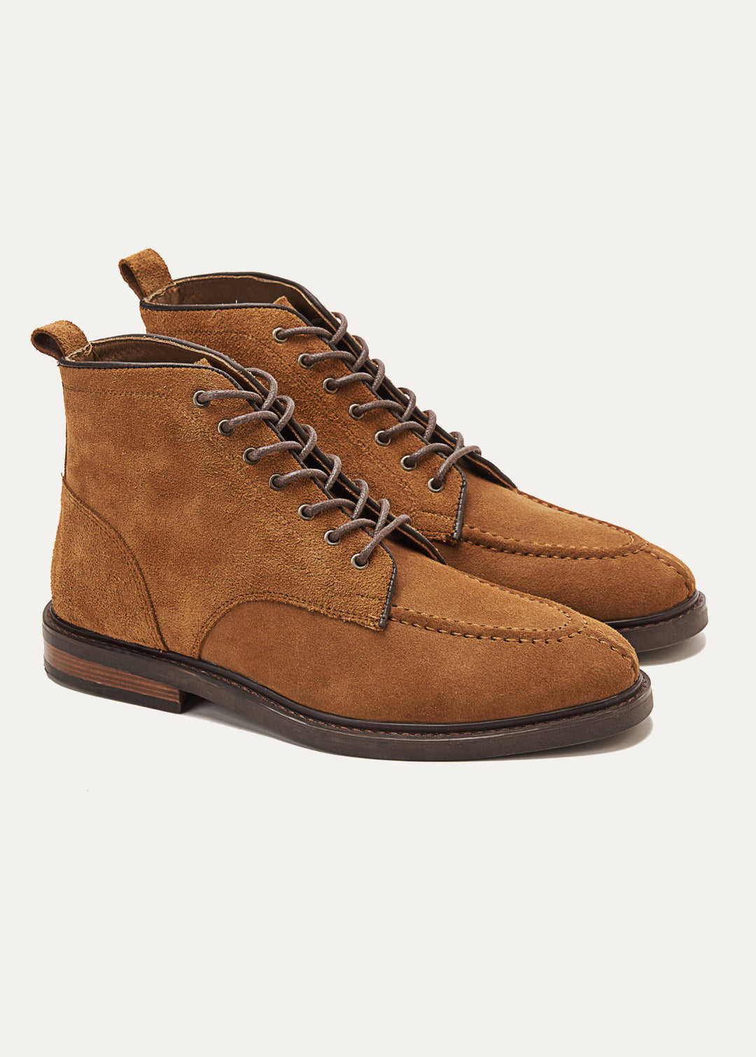 Moc Toe Suede Lace Up Genuine Leather Half Boots - Havana