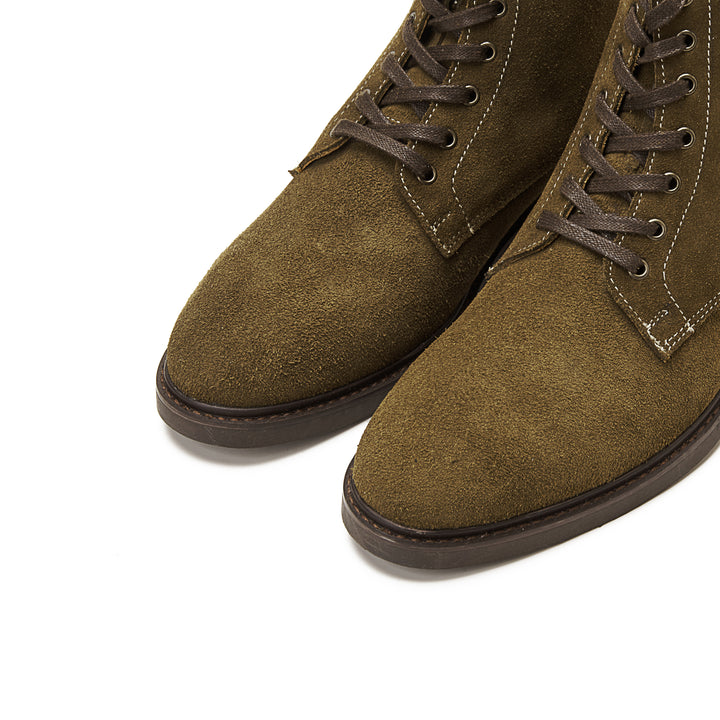 Suede Lace Up Genuine Leather Half Boots - Olive