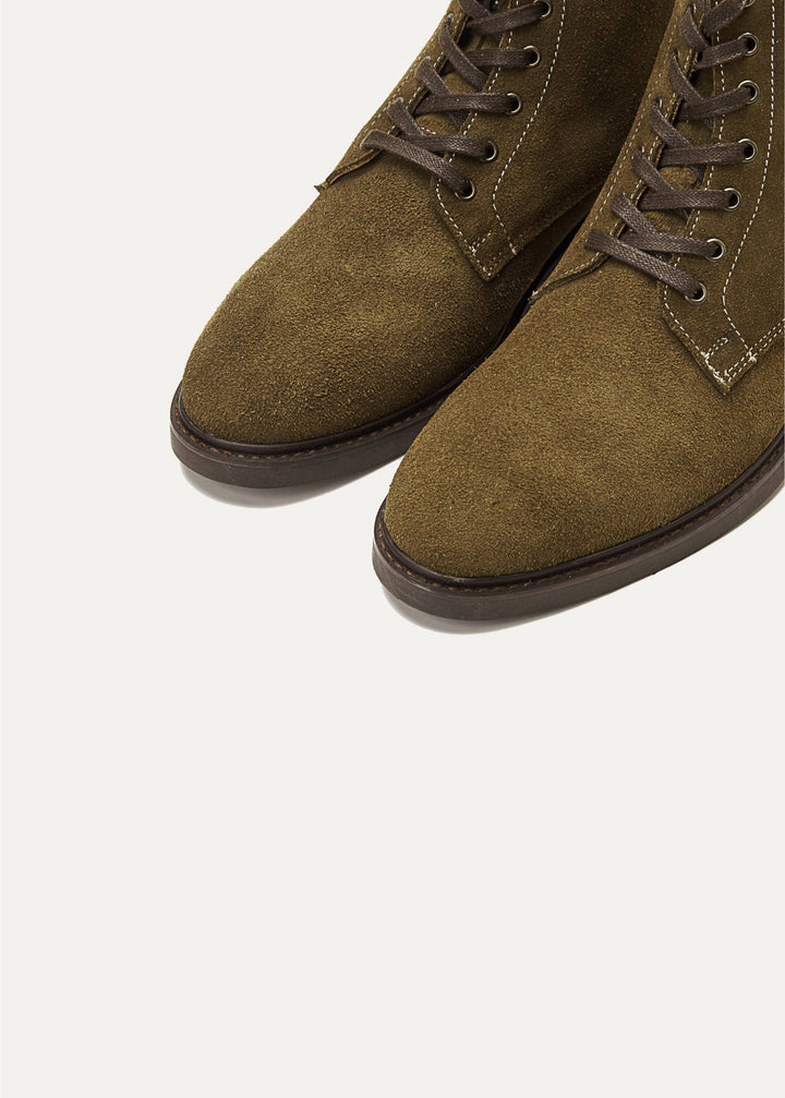Suede Lace Up Genuine Leather Half Boots - Olive