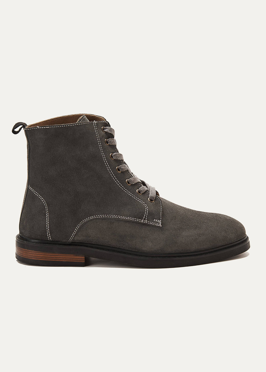 Suede Lace Up Genuine Leather Half Boots - Gray