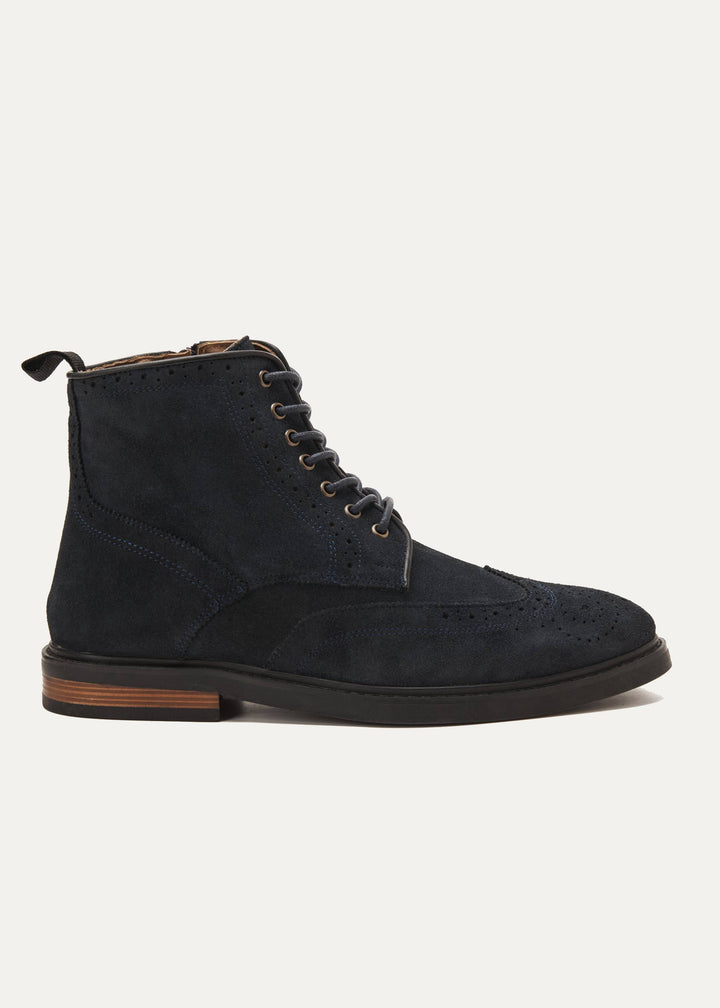 Suede Brogue Genuine Leather Half Boots - Dark Blue