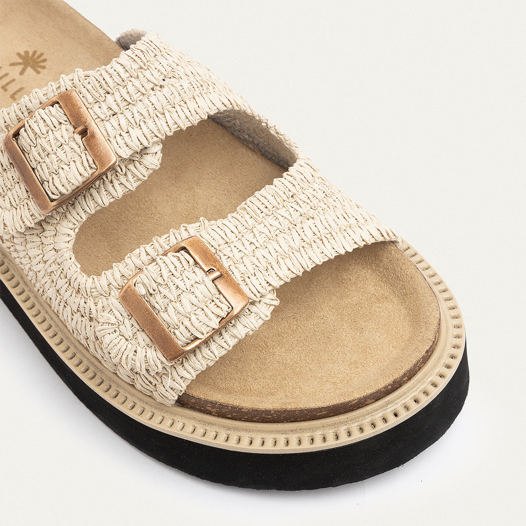 Achilles | Boho Chic Woven Platform Slides - Beige