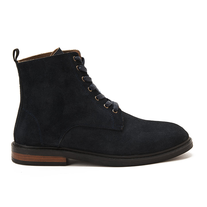 Suede Lace Up Genuine Leather Half Boots - Dark Blue
