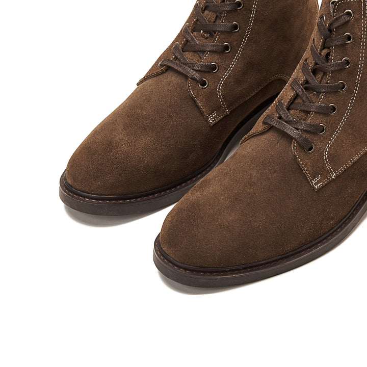 Suede Lace Up Genuine Leather Half Boots - Cafe