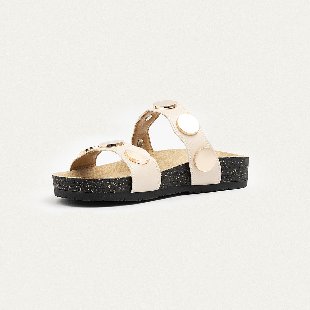 Achilles | Golden Oasis Studded Comfort Slides - Beige