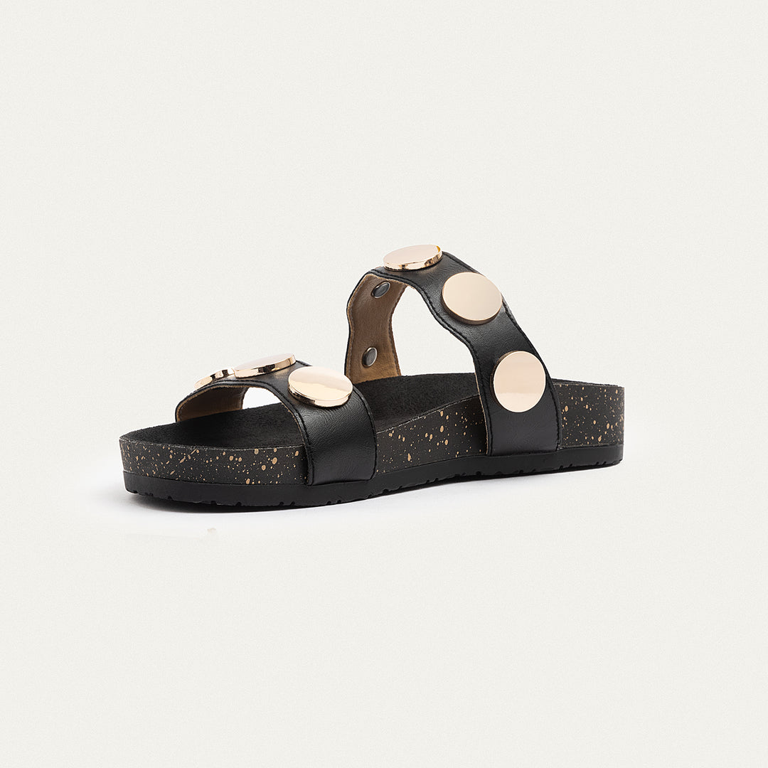 Achilles | Golden Oasis Studded Comfort Slides - Black