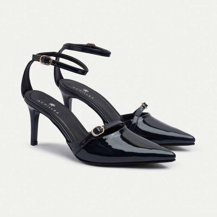 Achilles| Charm Pointed Heels - Navy Blue