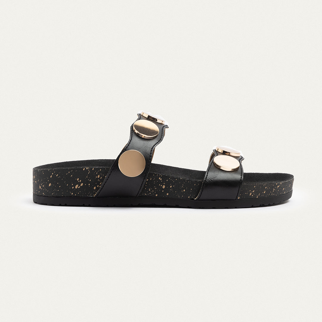 Achilles | Golden Oasis Studded Comfort Slides - Black