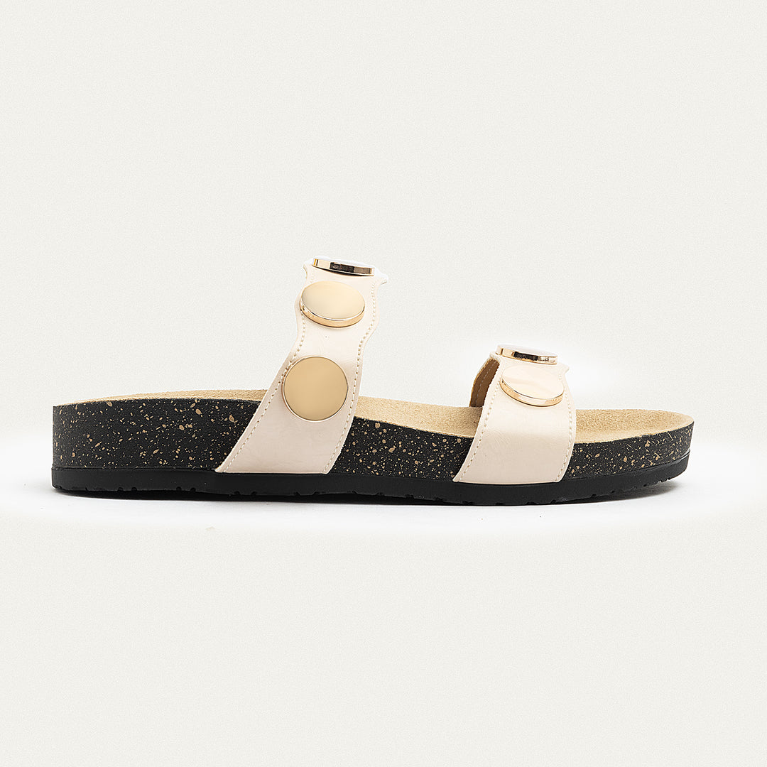 Achilles | Golden Oasis Studded Comfort Slides - Beige