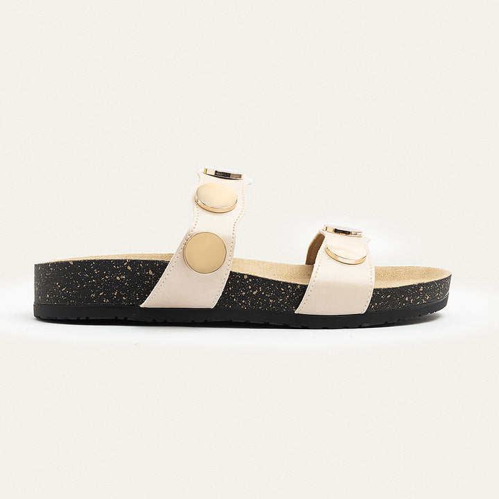 Achilles | Golden Oasis Studded Comfort Slides - Beige