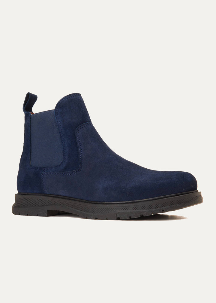 Plain Suede Genuine Leather Chelsea Boots - Dark Blue