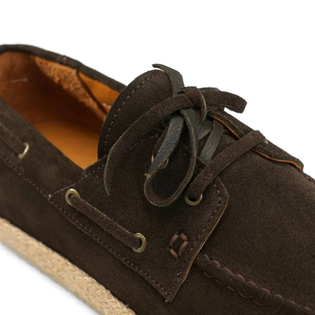 SPLIT SUEDE JUTE DECK SHOES -BROWN