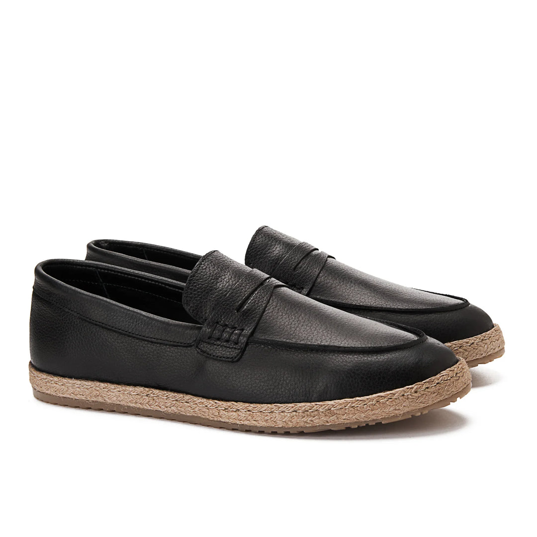 Achilles | Leather PENNY STRAP ESPADRILLES - Black