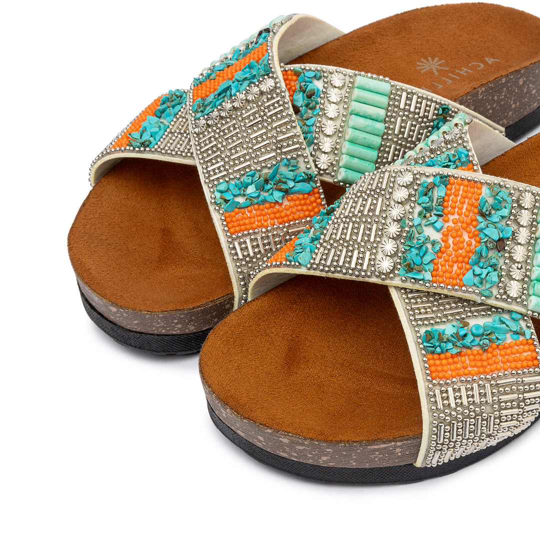 Turqo silver Criss Cross Slides