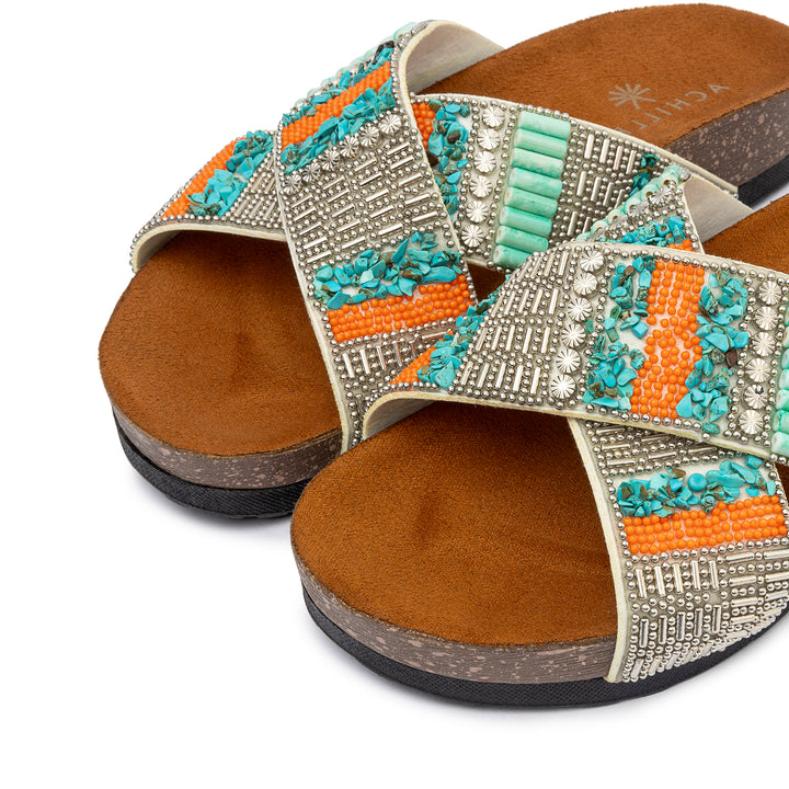 Turqo silver Criss Cross Slides