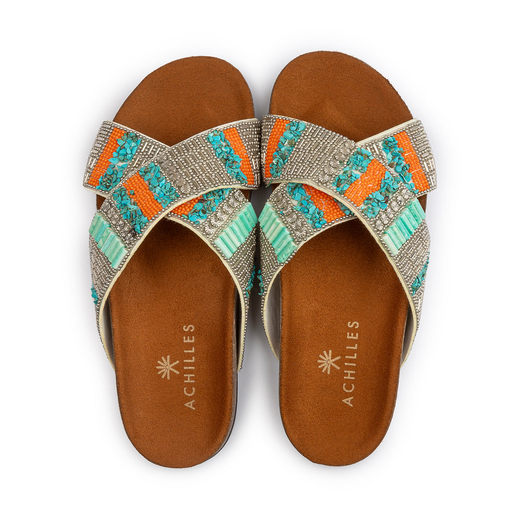 Turqo silver Criss Cross Slides