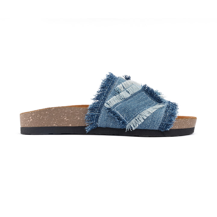 Frayed Denim Slides - Blue