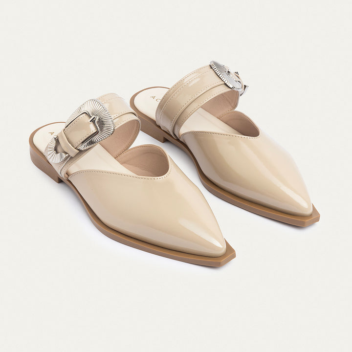 Achilles | Celeste buckle Mules - Glossy Café