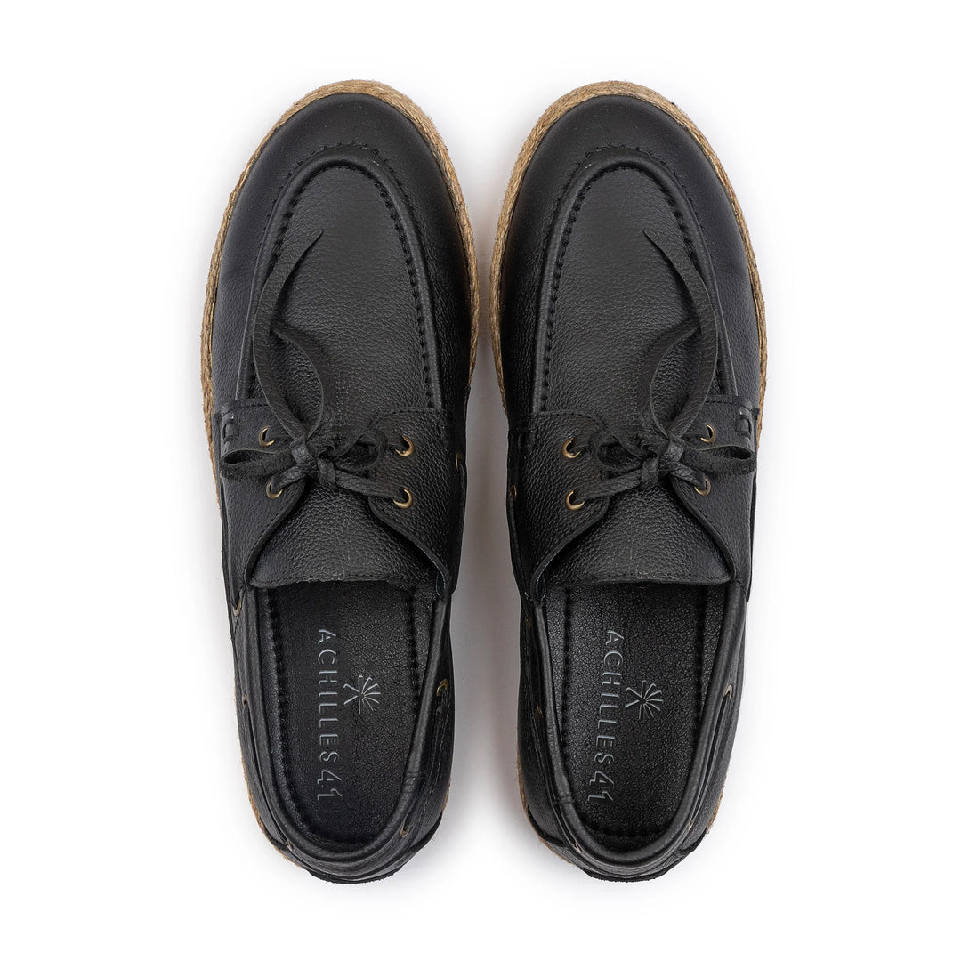Achilles | Espadrille Boat - Leather Black