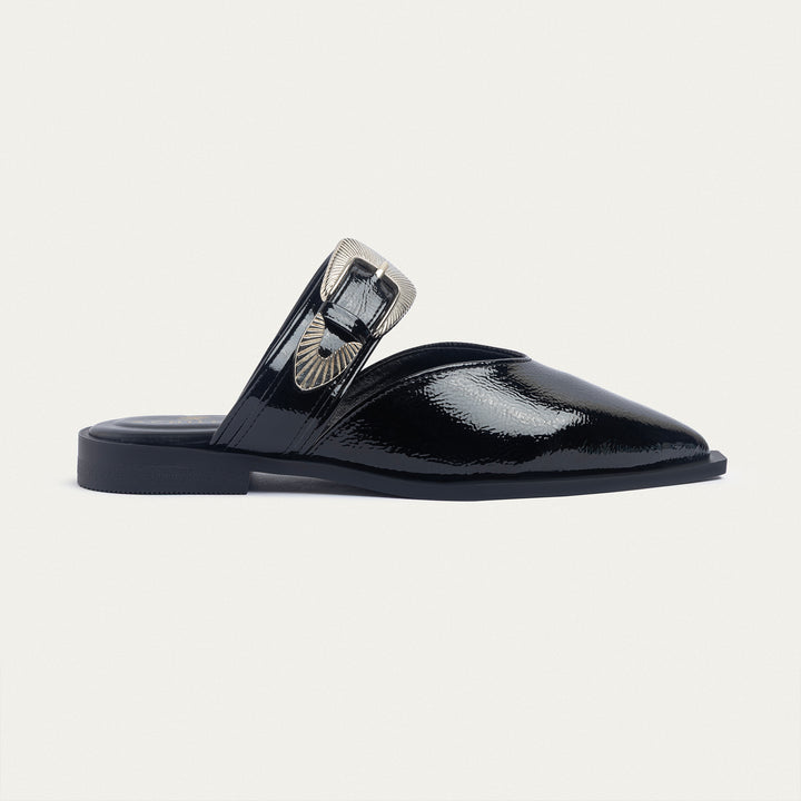 Achilles | Celeste buckle Mules - Glossy Black