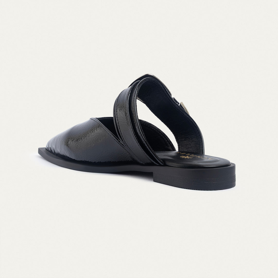 Achilles | Celeste buckle Mules - Glossy Black
