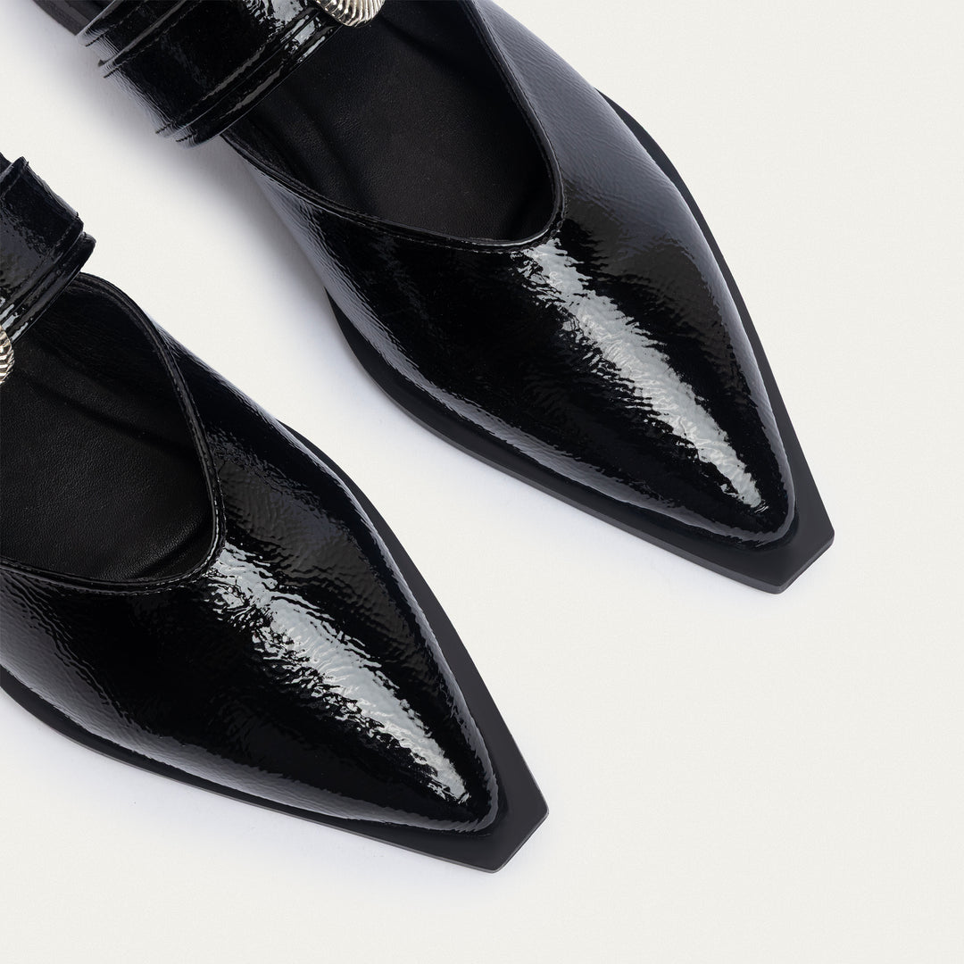 Achilles | Celeste buckle Mules - Glossy Black