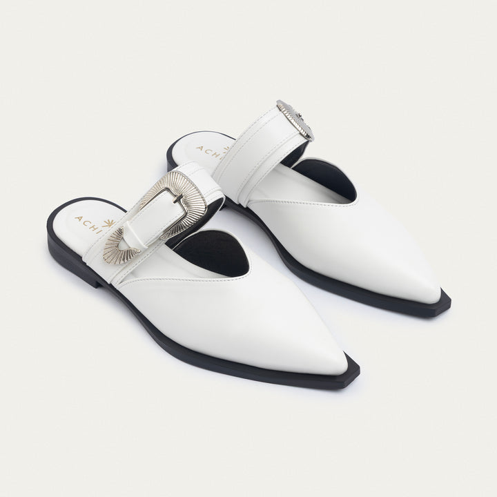 Achilles | Celeste buckle Mules - White