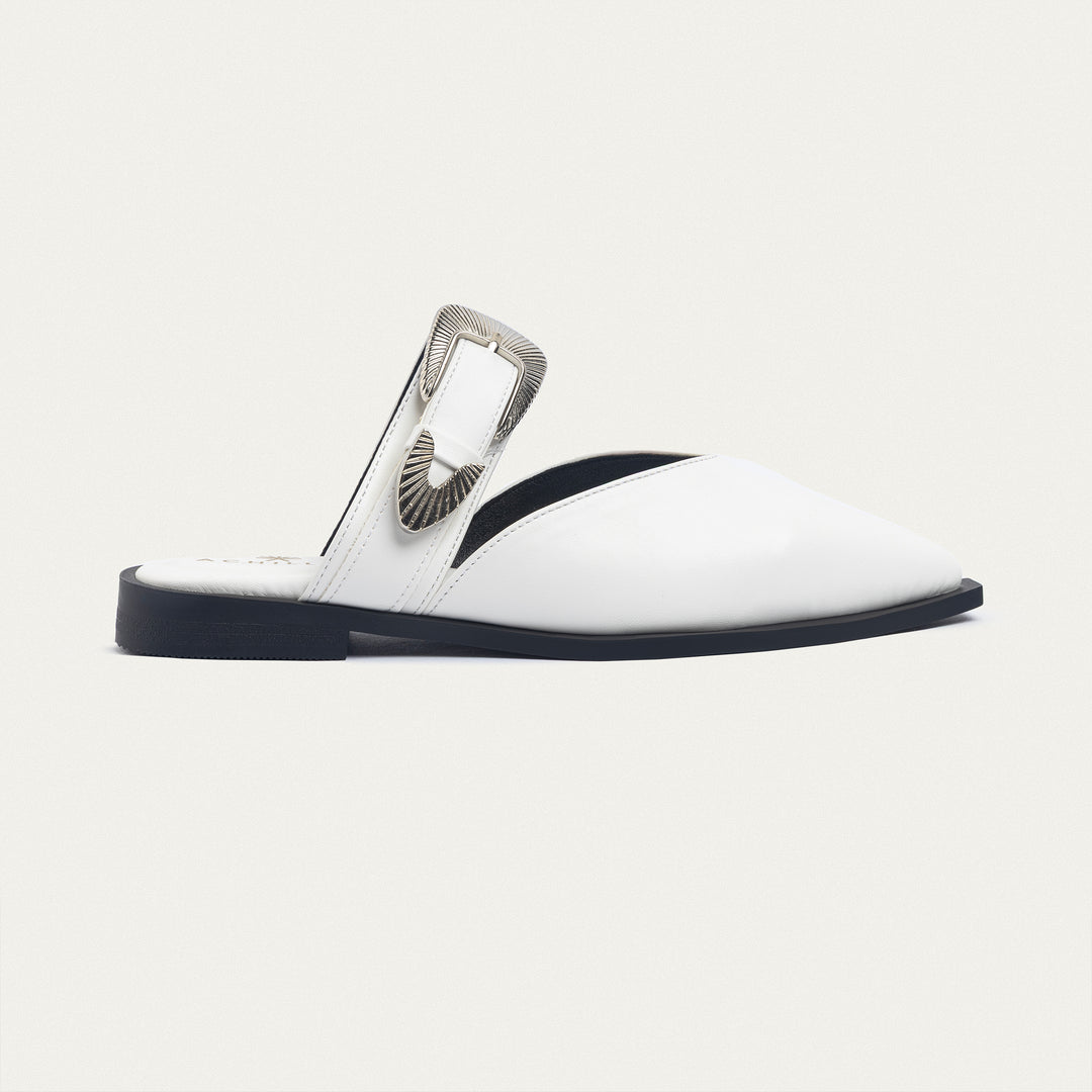 Achilles | Celeste buckle Mules - White