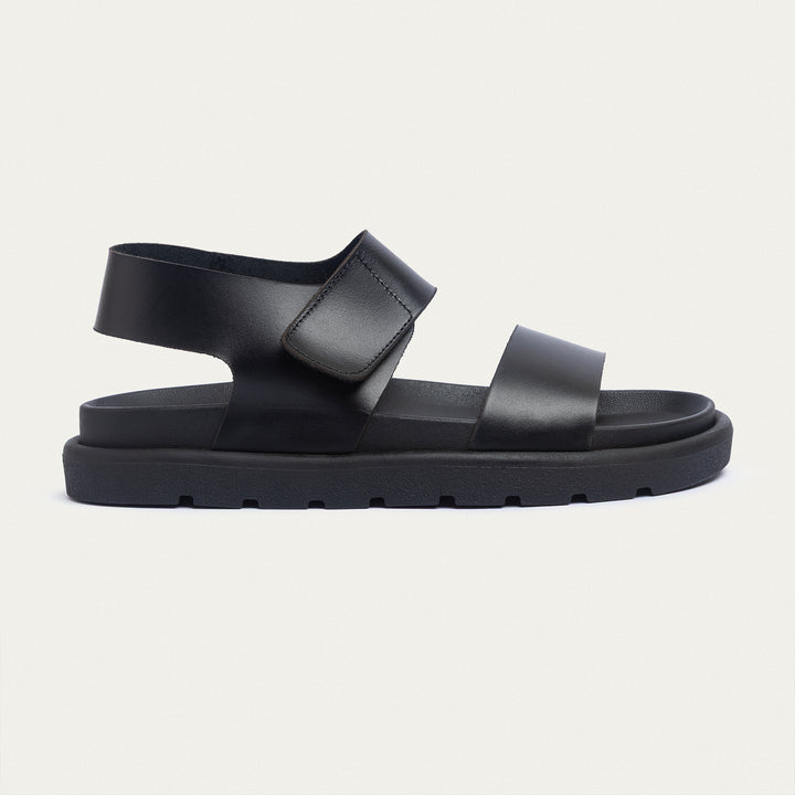 Achilles | Nero Velcro Strap Sandals - Black