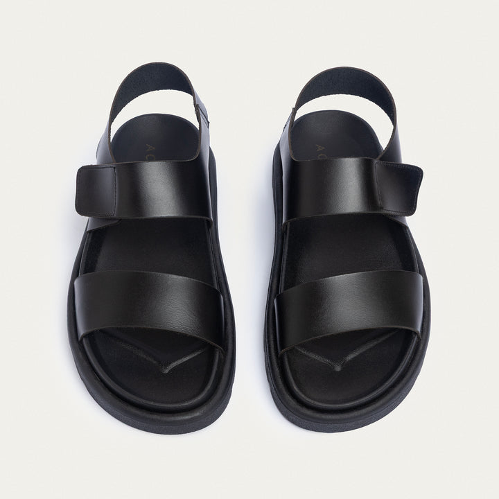 Achilles | Nero Velcro Strap Sandals - Black