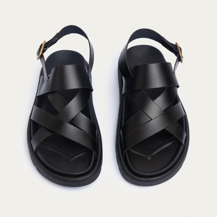 Achilles | Corinth Buckled Cross-Strap Sandals - Black