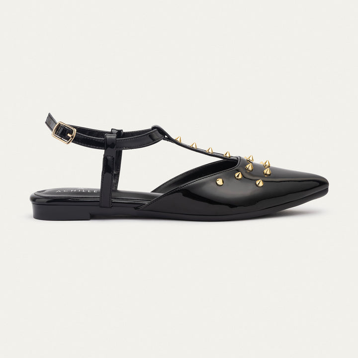 Achilles | Star Stud ankle strap sandals - Glossy Black
