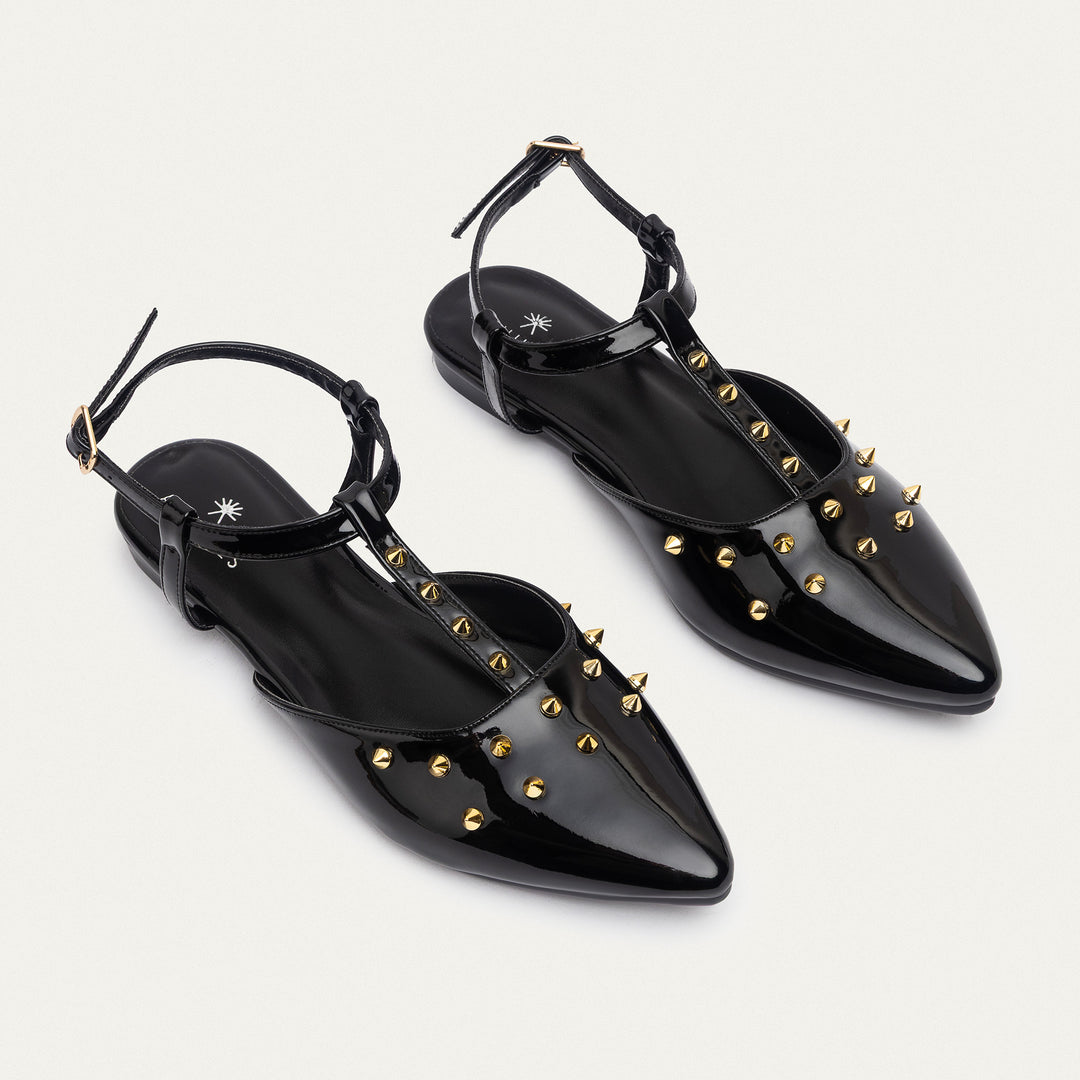 Achilles | Star Stud ankle strap sandals - Glossy Black