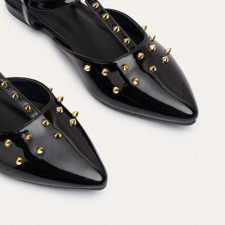 Achilles | Star Stud ankle strap sandals - Glossy Black