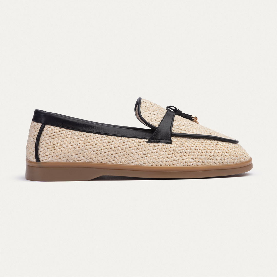 Achilles | The Riviera Loafer - Woven Beige With Black Piping