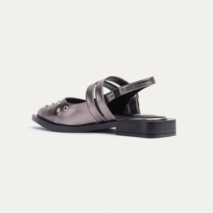 Achilles |  Women's Gilded Stud Slingback Flats - Bronze Gray