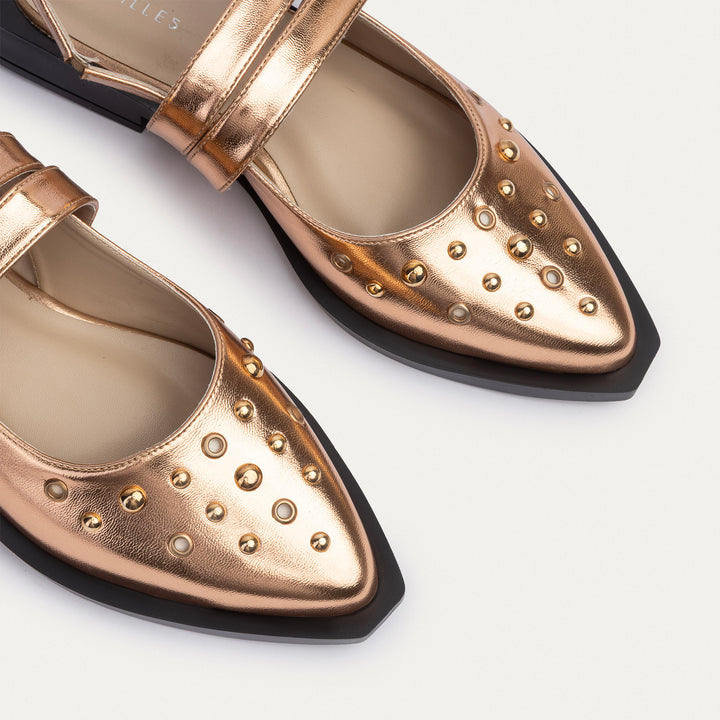 Achilles |  Women's Gilded Stud Slingback Flats - Rose Gold