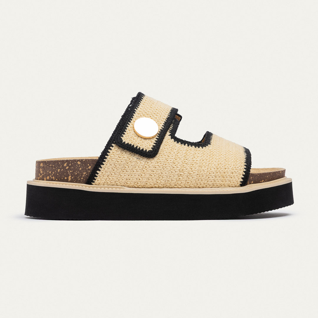 Achilles | Coastal Banded Straw Platform Slides - Beige