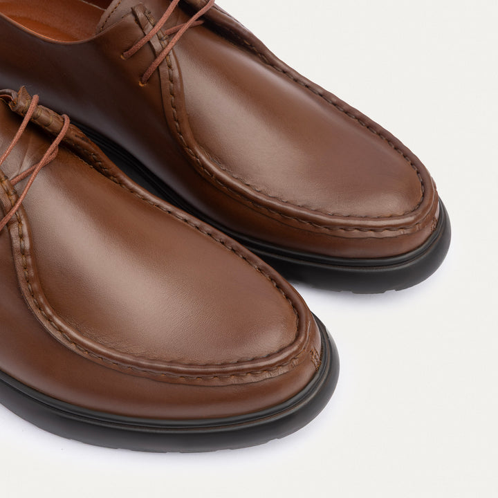 Achilles| Contour Comfort Moc-Toe Lace-Up Shoe - Leather Light Brown