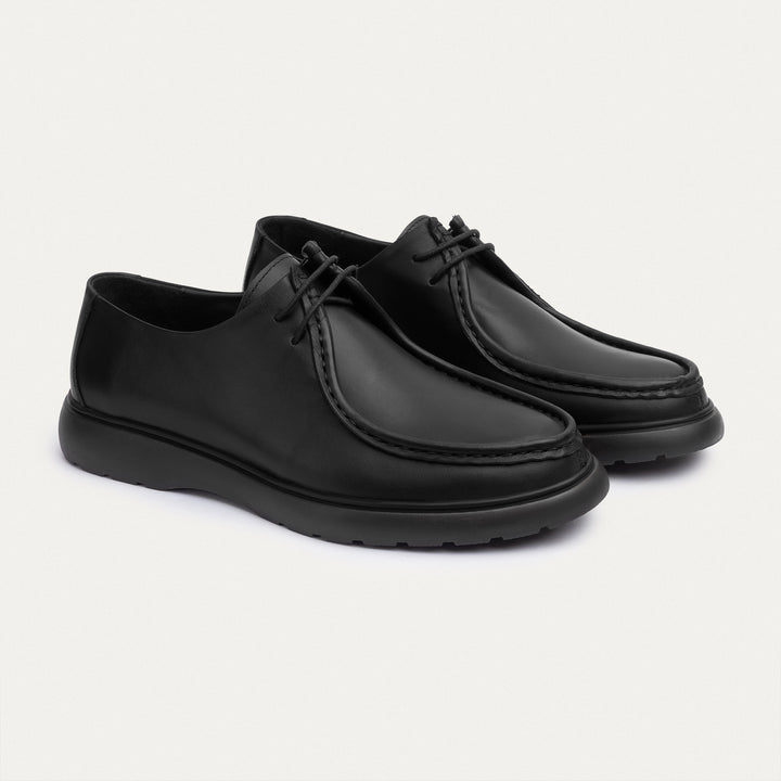 Achilles| Contour Comfort Moc-Toe Lace-Up Shoe - Leather Black