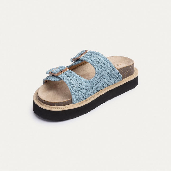 Achilles | Boho Chic Woven Platform Slides - Sky Blue