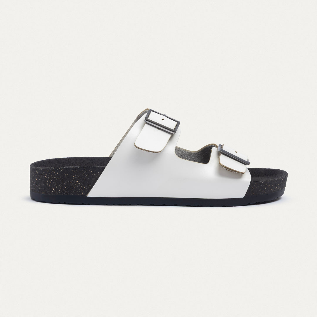Achilles | Luxe Twin Buckle Slides –  White