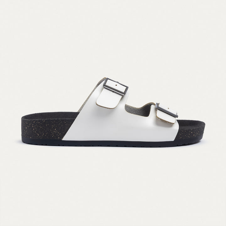 Achilles | Luxe Twin Buckle Slides –  White