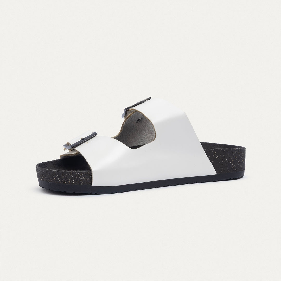 Achilles | Luxe Twin Buckle Slides –  White