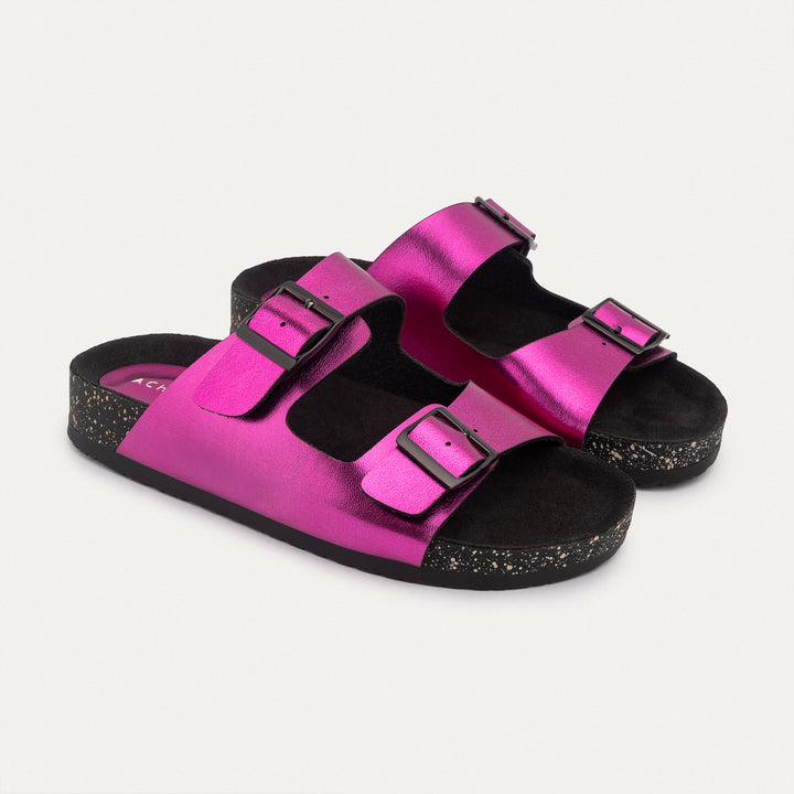 Achilles | Luxe Twin Buckle Slides –  Vibrant Magenta ( Limited Edition )