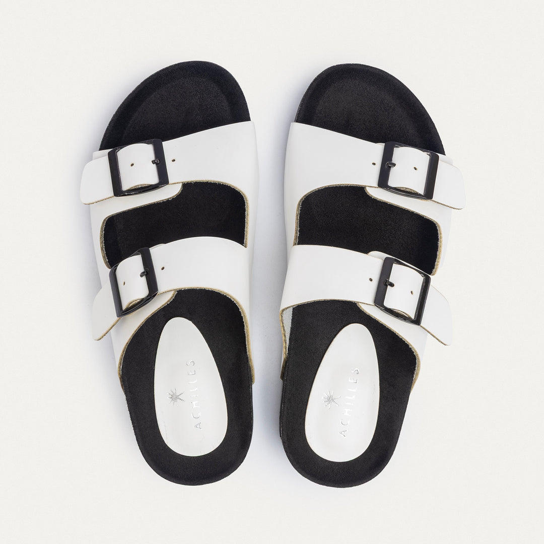 Achilles | Luxe Twin Buckle Slides –  White