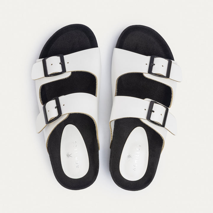 Achilles | Luxe Twin Buckle Slides –  White