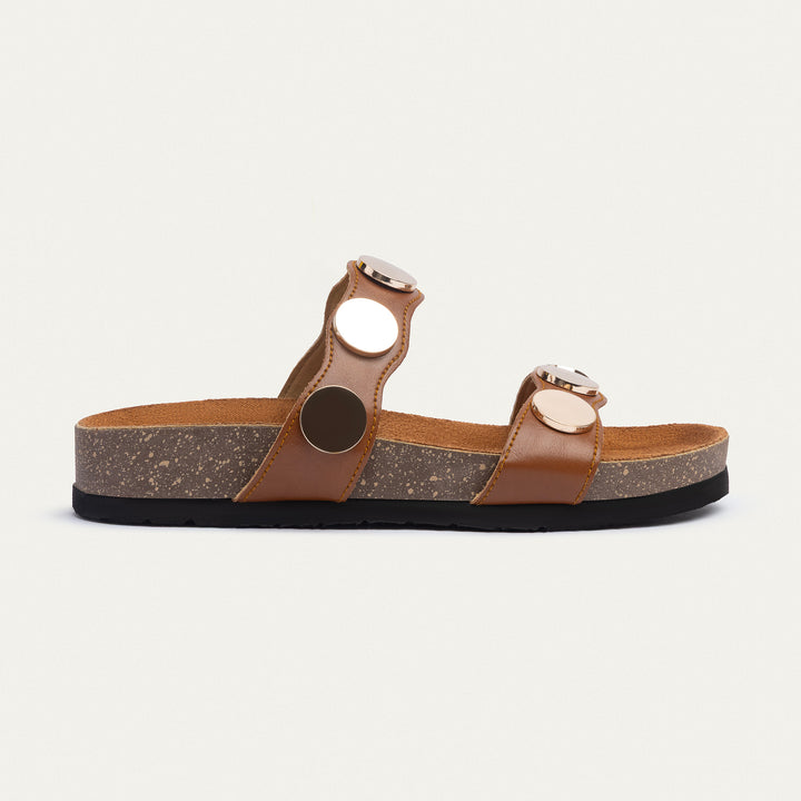 Achilles | Golden Oasis Studded Comfort Slides - Cinnamon