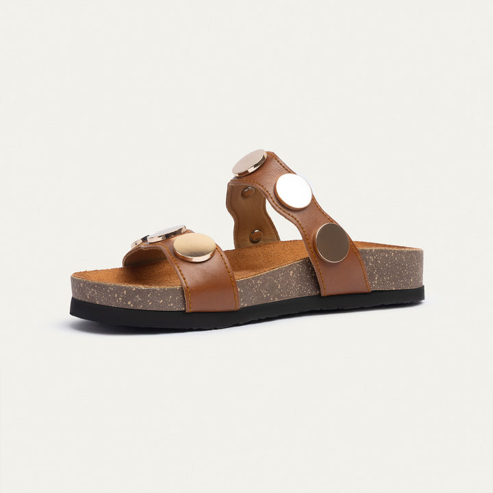 Achilles | Golden Oasis Studded Comfort Slides - Cinnamon