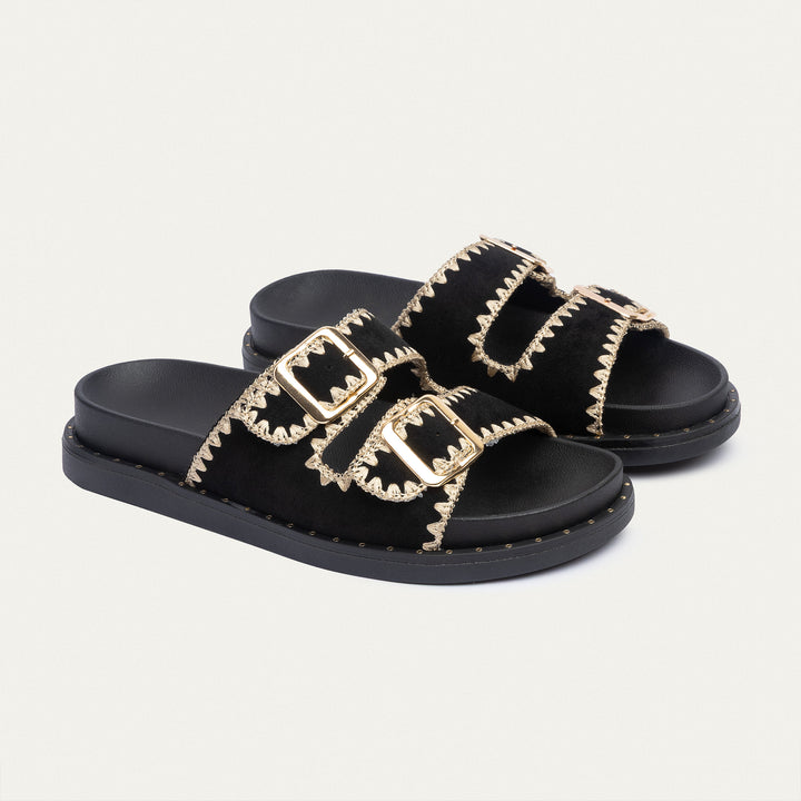 Achilles | Dalia Double Buckle Women Slides - Black